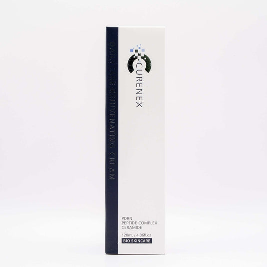 Curenex Salmon DNA Daily Rejuvenating Cream 120ml box with PDRN peptide complex and ceramide for skincare.