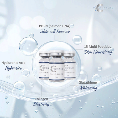 Curenex Salmon DNA Masks with salmon DNA, peptides, hyaluronic acid, collagen, and glutathione for skin hydration, elasticity, rejuvenation, and whitening