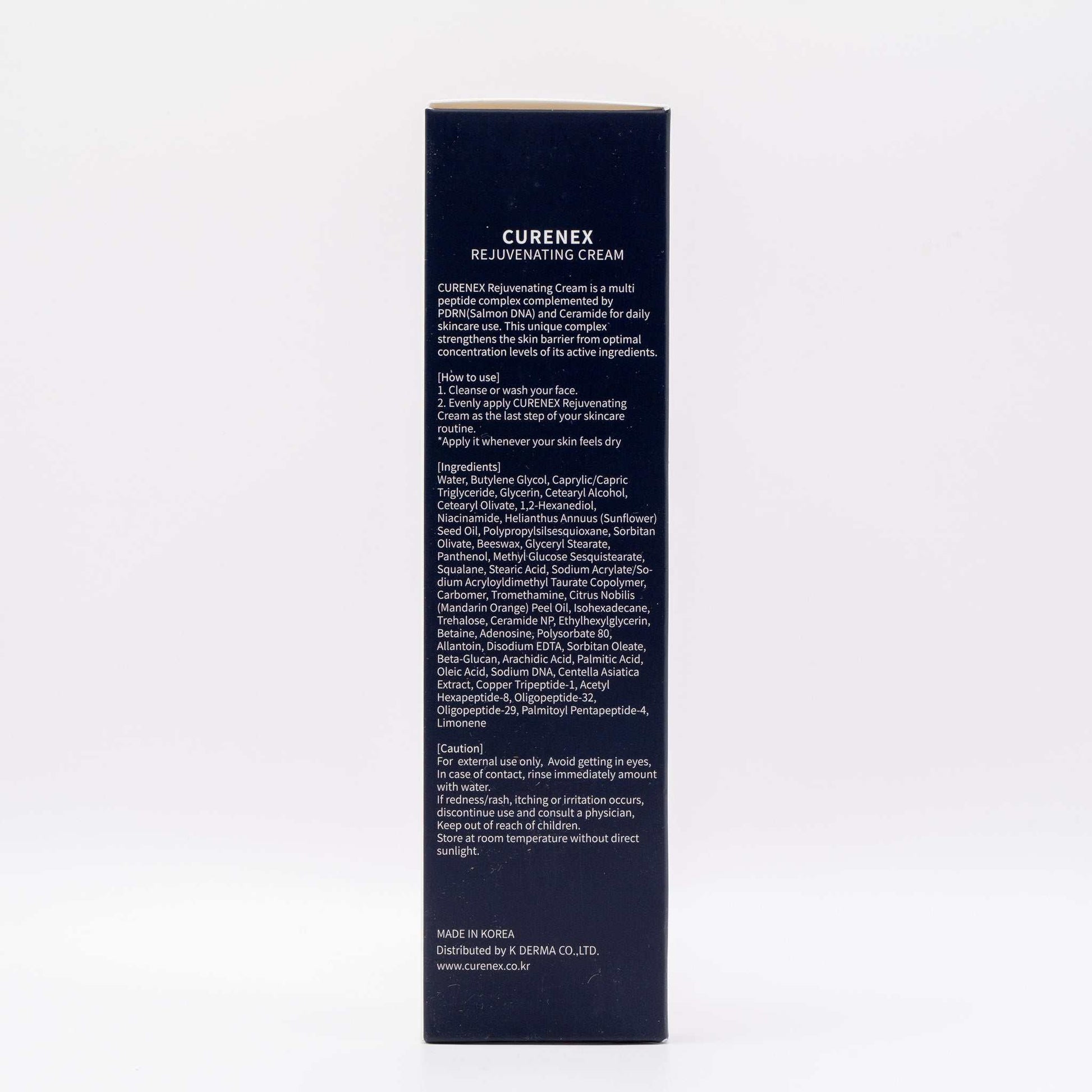 Curenex Salmon DNA Daily Rejuvenating Cream 120ml packaging showing product details and ingredients.