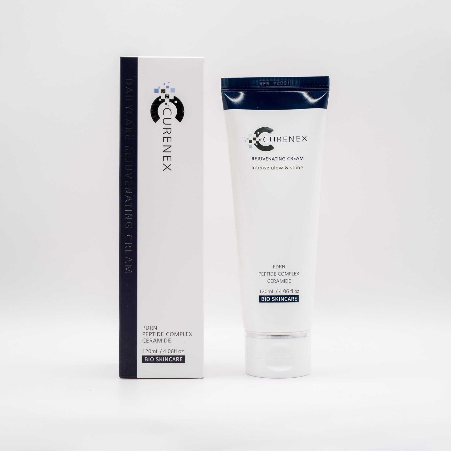 Curenex Salmon DNA rejuvenating cream with porin peptide complex and ceramide in white tube and box packaging