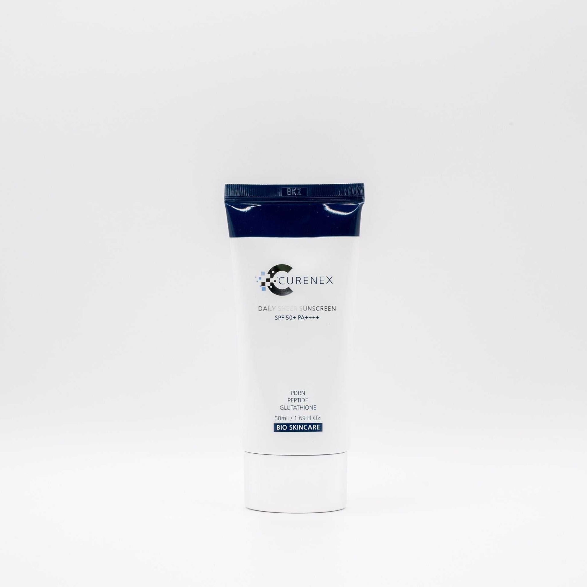 Curenex Salmon DNA Daily Sunscreen SPF 50 tube on white background